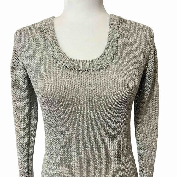 CLUB MONACO gray-silver metallic loose knit crew neck sweater Size Small - Picture 3 of 12